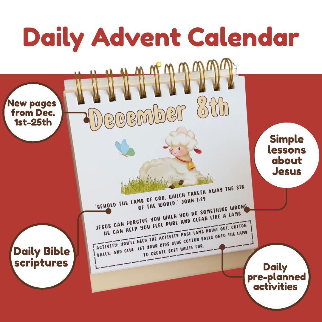 Searching For Jesus Advent - 25-Day Countdown Calendar with daily lessons, Jesus Plush Doll, & 1 Set Activity Pages Pack