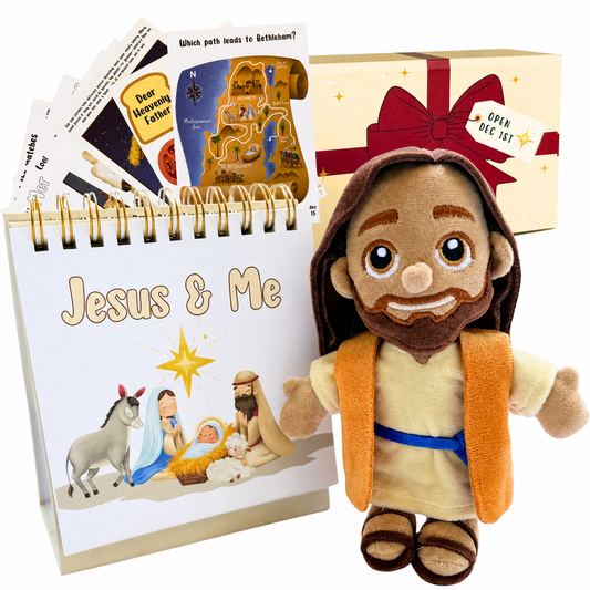 Searching For Jesus Advent - 25-Day Countdown Calendar with daily lessons, Jesus Plush Doll, & 1 Set Activity Pages Pack